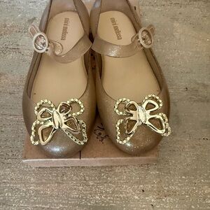 Mini Melissa Kids Glittery Gold Bow Flats